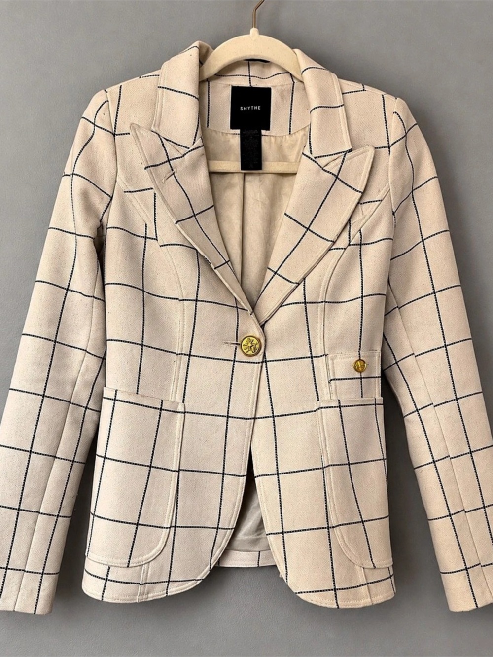 Smythe Patch Pocket Duchess Blazer Checkered Cream
